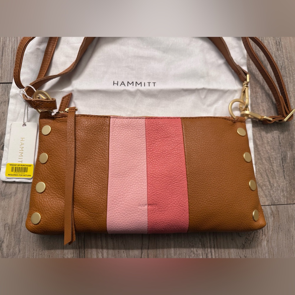 Hammitt Tan Leather Crossbody with Pink and Coral Stripes - Picture 4 of 16